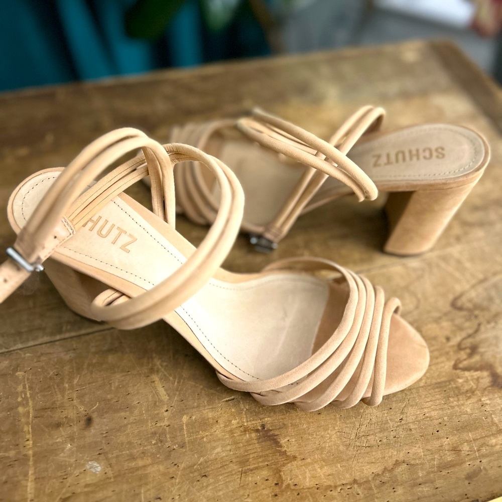 Schutz Nude Strappy Suede Heels